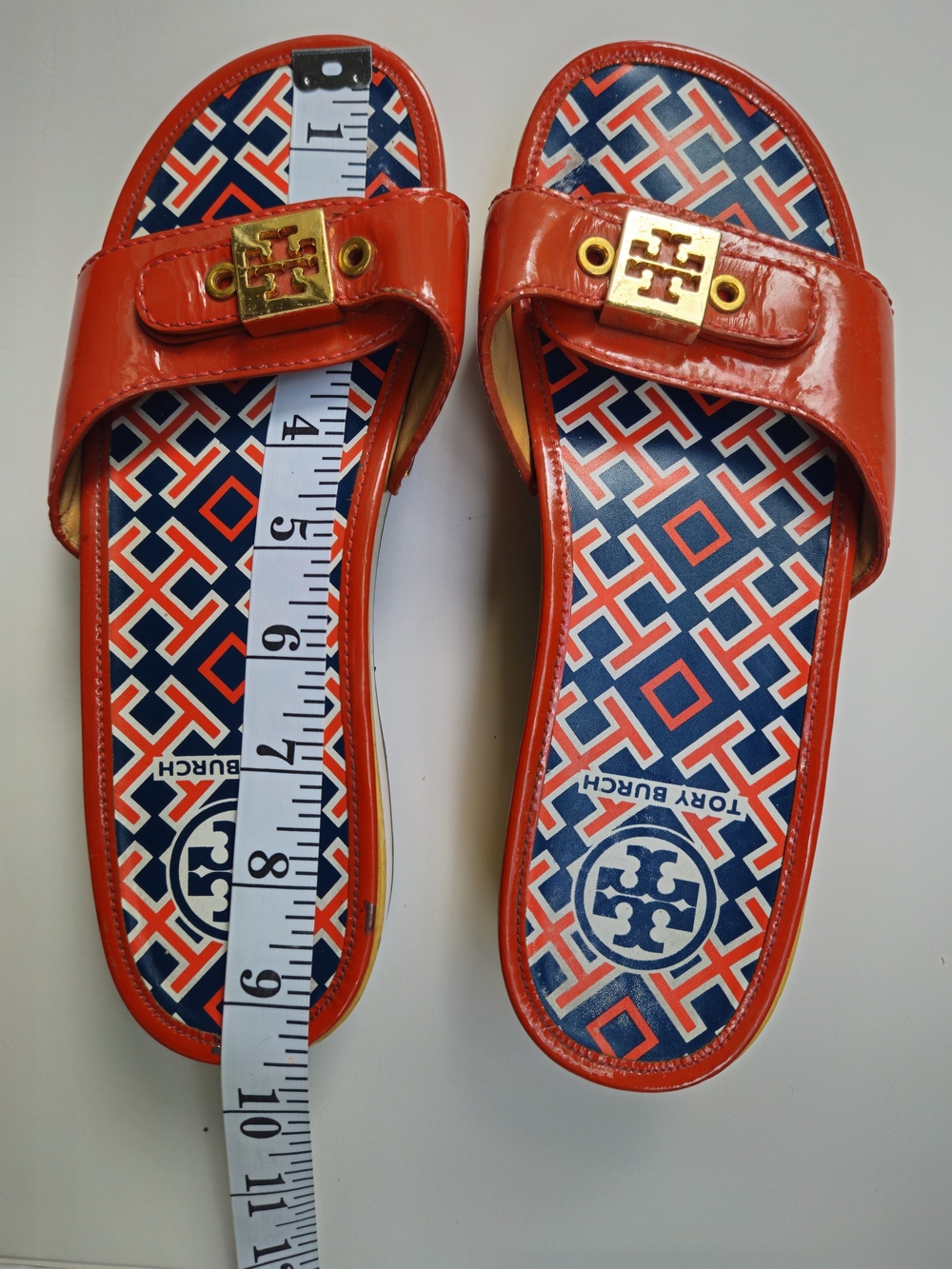 Tory Burch Vintage Orange Patent Leather Wooden Platform Clogs Slide Sandals 6.5 - Picture 7 of 16
